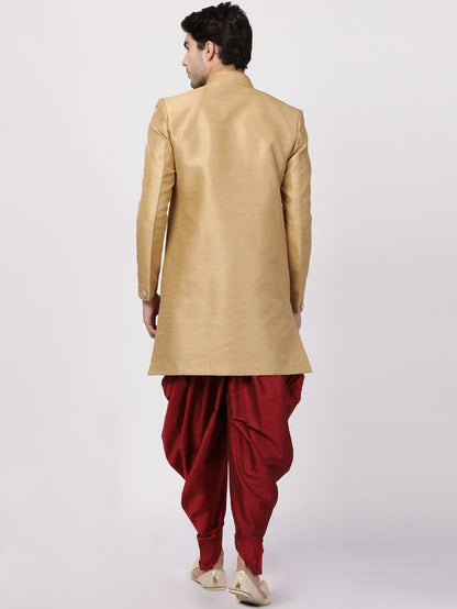 Men's Beige Silk Blend Straight Sherwani Set
