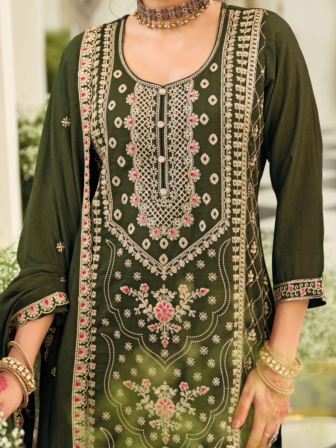 Women Ethnic Motifs Embroidered Kurta with Palazzo & Dupatta