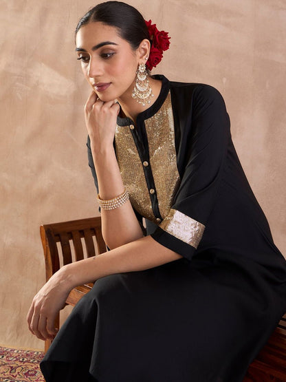 Embroidered Sequinned Straight Kurta With Trousers