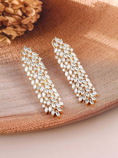 Dhiyona RJ Women's 22K Gold-Plated White Cubic Zirconia Studded Leaf Design Drop Earrings