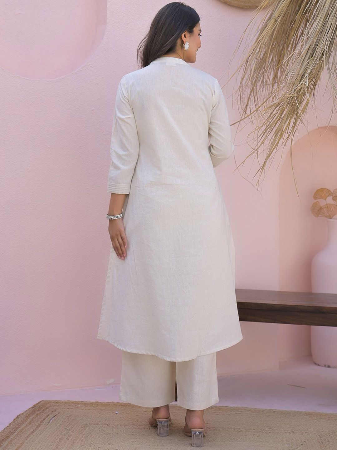 Dhiyona IE Embroidered Mandarin Collar Pure Cotton Tunic With Palazzos