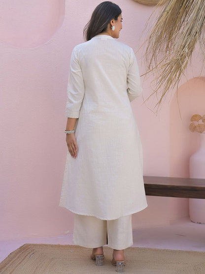 Dhiyona IE Embroidered Mandarin Collar Pure Cotton Tunic With Palazzos