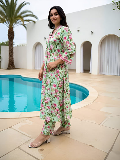 Dhiyona IE Floral Printed A-Line Tunic & Trouser Pure Cotton Co-Ord Set