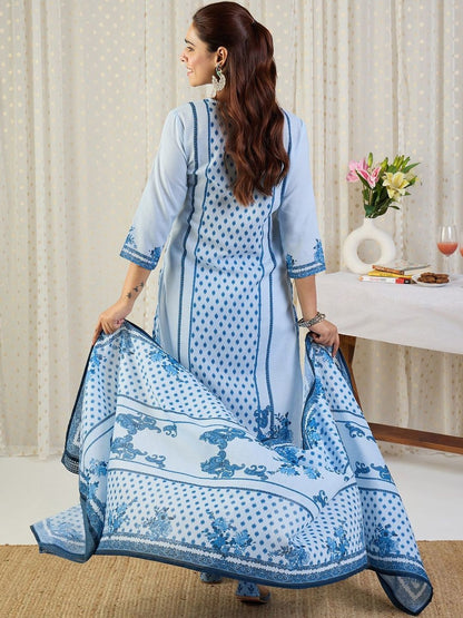 Women Ethnic Motifs Printed Regular Beads and Stones Pure Cotton Kurta with Trousers & With Dupatta