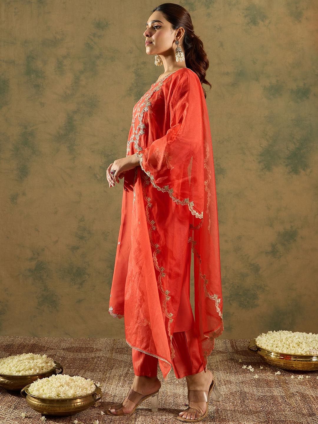 Ethnic Motifs Embroidered Kurta With Trousers & Dupatta