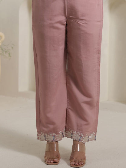 Floral Yoke Design V-Neck Thread Work Straight Kurta & Trousers