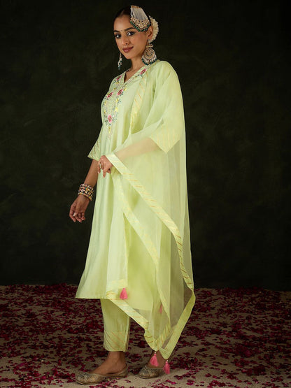 Women Floral Embroidered Regular Thread Work Kurta with Trousers & With Dupatta