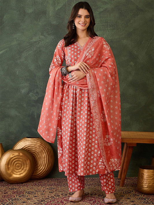 Dhiyona KL Women Floral Printed Regular Kurta with Trousers & With Dupatta