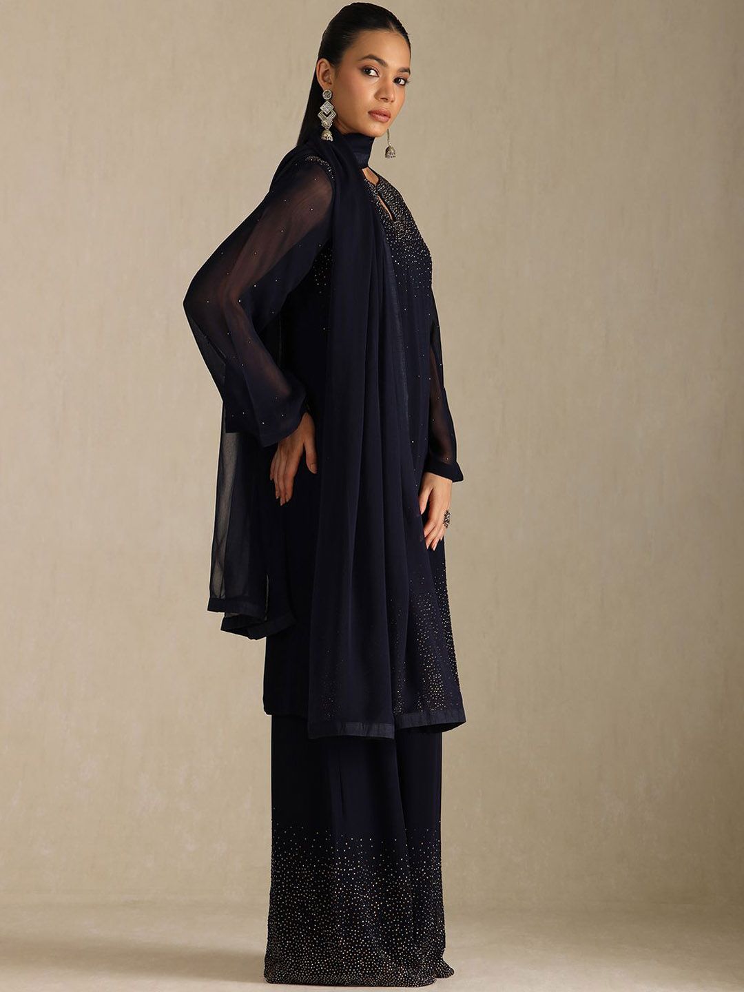 Dhiyona SO Women's Women Printed Regular Ethnic Motifs Beads and Stones Kurta Palazzos With Dupatta