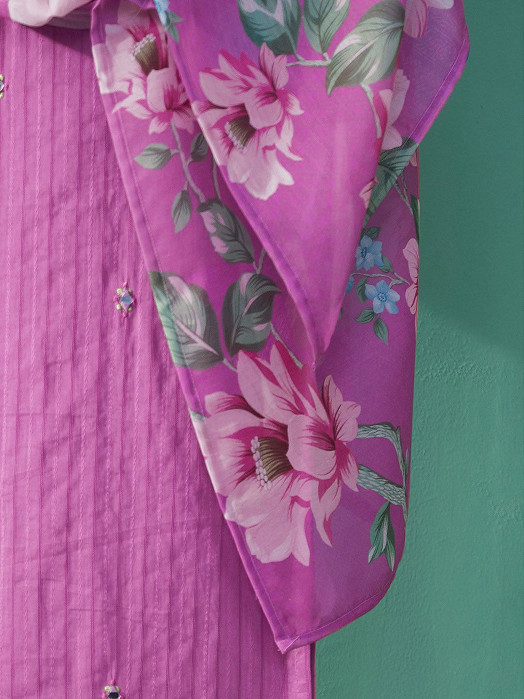 Women Floral Embroidered Regular Mirror Work Pure Cotton Kurta with Trousers & With Dupatta