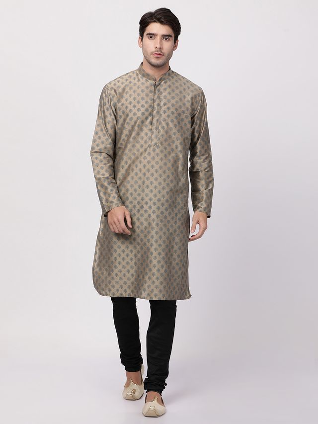 Men's Chiku Cotton Blend Straight Kurta Pyjama Set