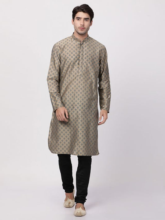 Men's Chiku Cotton Blend Straight Kurta Pyjama Set