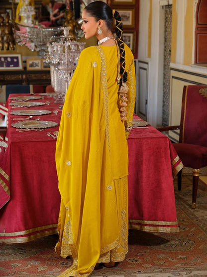 Ethnic Motifs Embroidered Straight Mirror Work Kurta With Palazzos & Dupatta