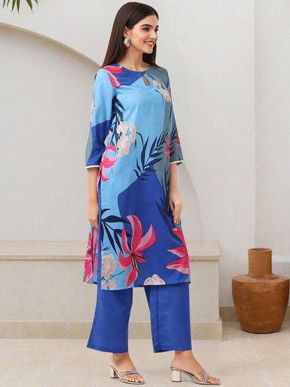 Dhiyona IS Women's Women Floral Printed Regular Kurta with Trousers
