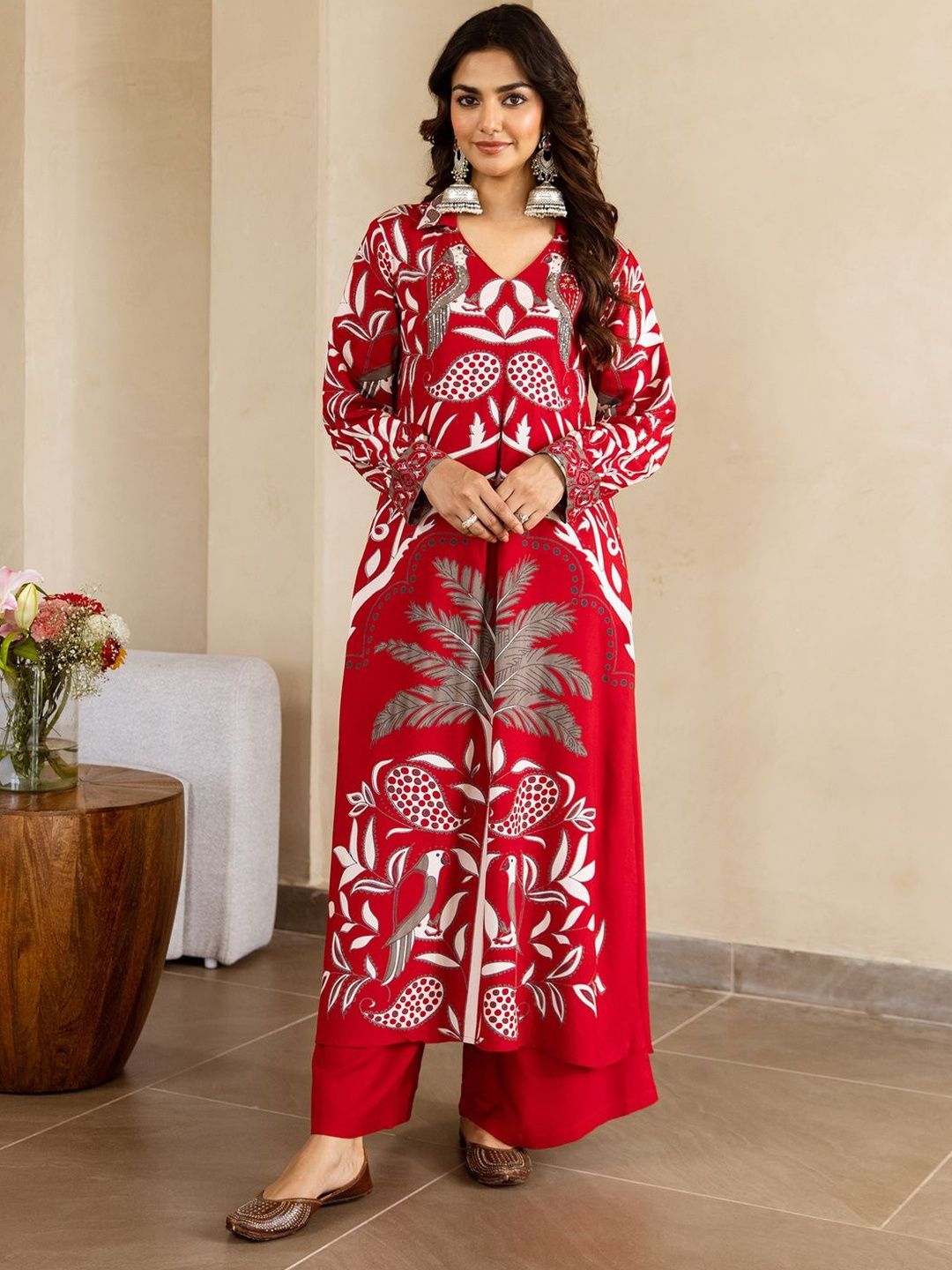 Floral Printed V-Neck Kurta with Palazzos