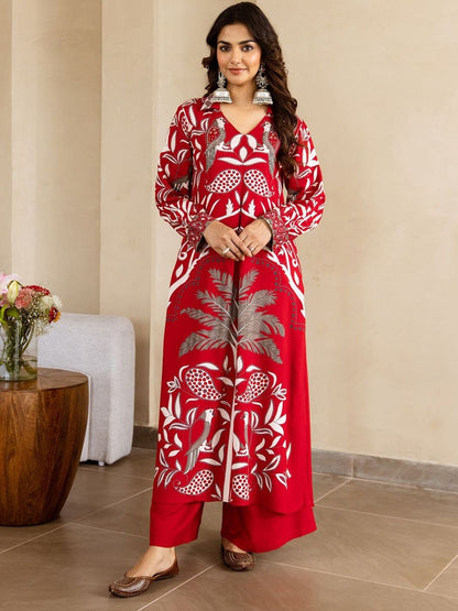 Floral Printed V-Neck Kurta with Palazzos