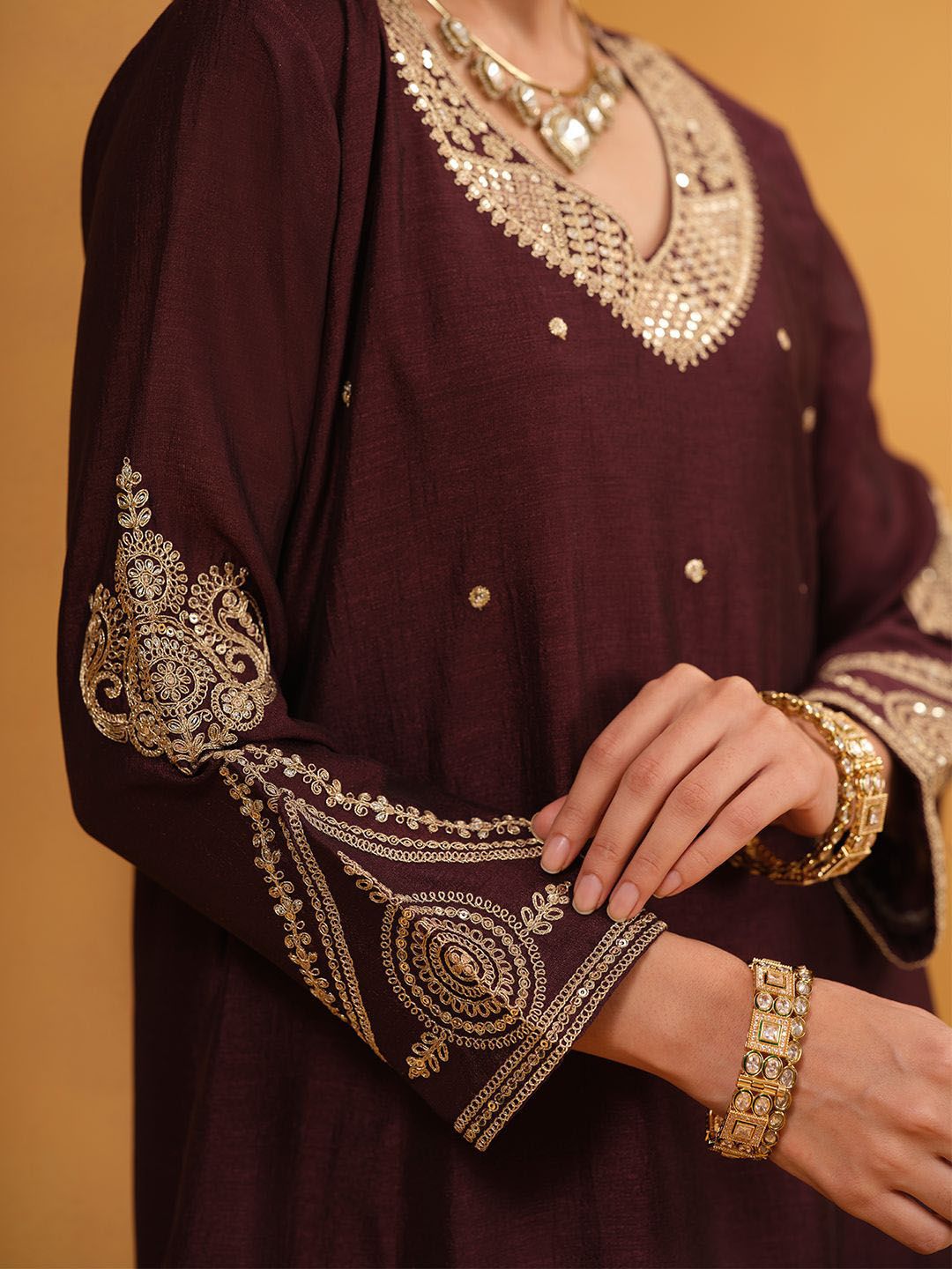 Dhiyona IS Women's Floral Embroidered Thread Work Anarkali Kurta With Trousers & Dupatta