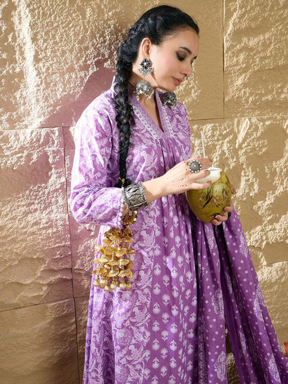 Dhiyona IE Women Floral Printed Panelled Pure Cotton Kurta with Trousers & Dupatta