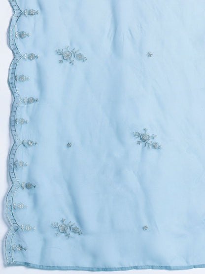 Embroidered Sequinned Kurta With Trousers & Dupatta