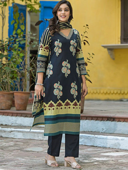 Dhiyona VA Women's Printed Regular Gotta Patti Pure Cotton Kurta with Trousers & With Dupatta