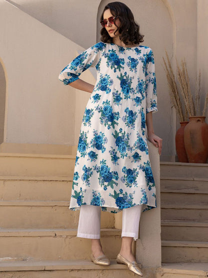 Dhiyona IE Floral Printed Pure Cotton Tunic With Trousers Co-Ords