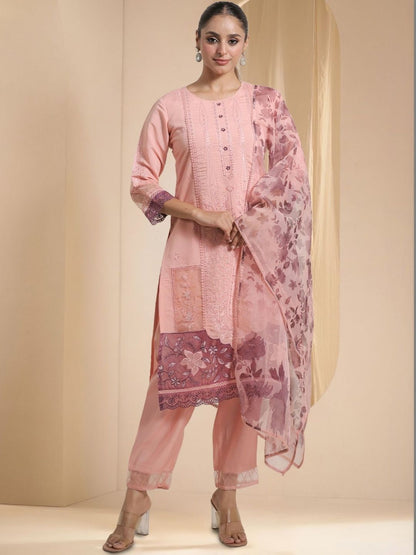 Women Floral Embroidered Regular Thread Work Kurta with Trousers & With Dupatta