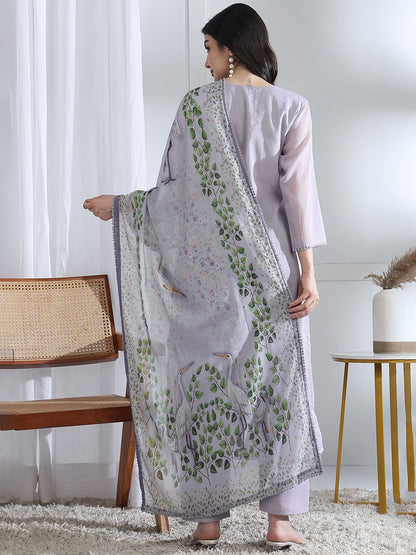 Dhiyona PD Women Floral Printed Thread Work Straight Kurta With Trousers & Dupatta