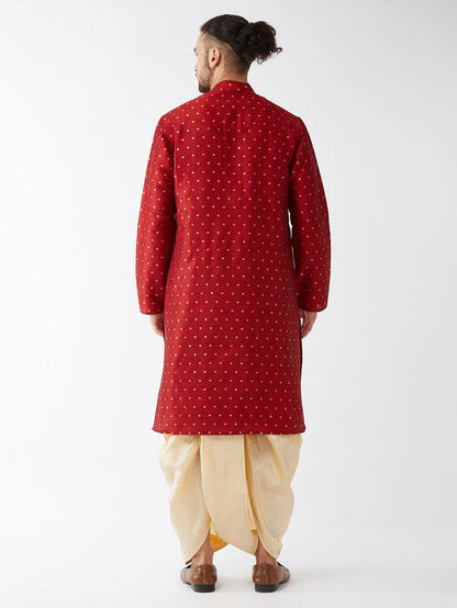Men's Maroon Silk Blend Straight Kurta and Dhoti Set