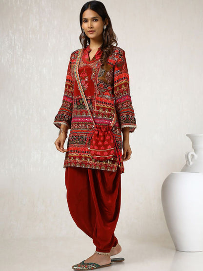 Dhiyona SO Women's Women Ethnic Motifs Printed Regular Sequinned Kurta with Dhoti Pants