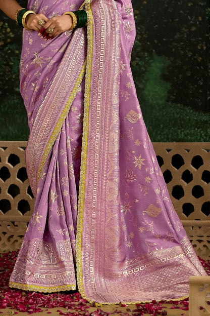 Dhiyona KM Women Lavender Banarasi Dola Silk Saree