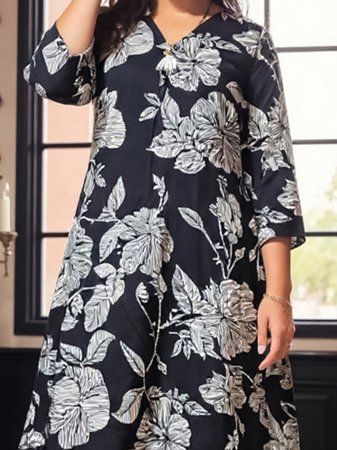 Floral Printed Pure Cotton A Line Kurta With Trousers