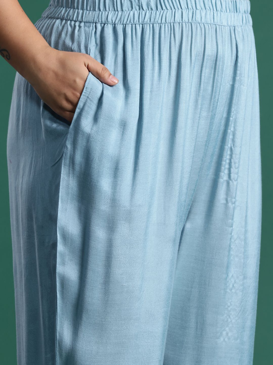 Embroidered Sequinned Kurta With Trousers & Dupatta