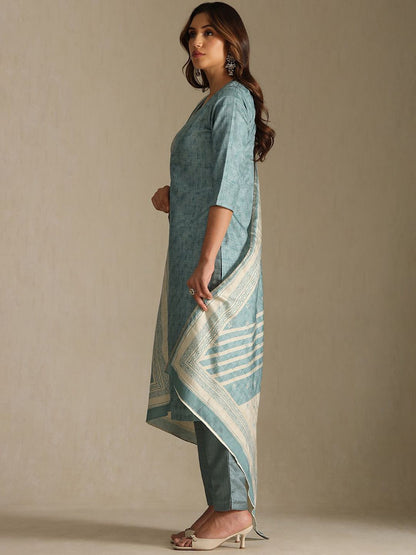 Dhiyona SO Women's Women Ethnic Motifs Regular Zardozi Kurta with Trousers & Dupatta