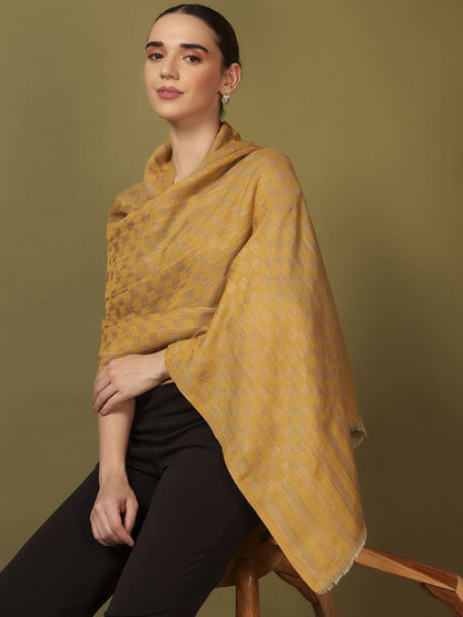 Dhiyona PA Checked Zari Reversible Fringed Shawl