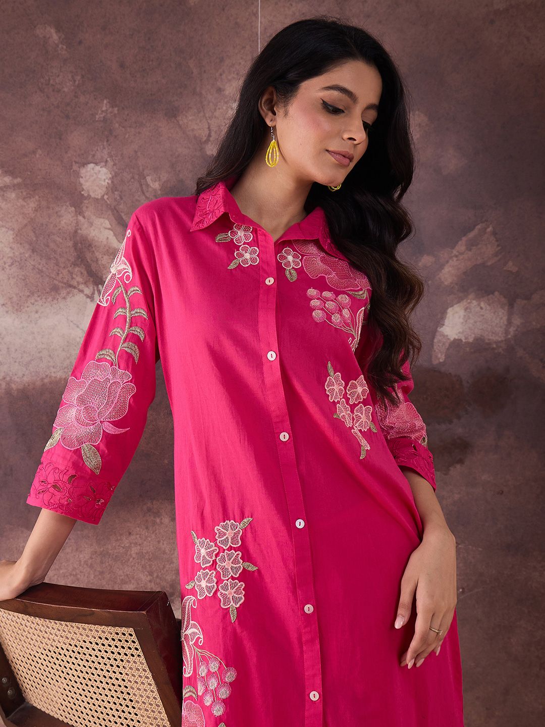 Dhiyona IE Printed Shirt Collar Pure Cotton Top With Trousers