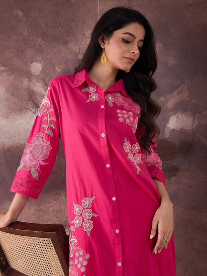 Dhiyona IE Printed Shirt Collar Pure Cotton Top With Trousers