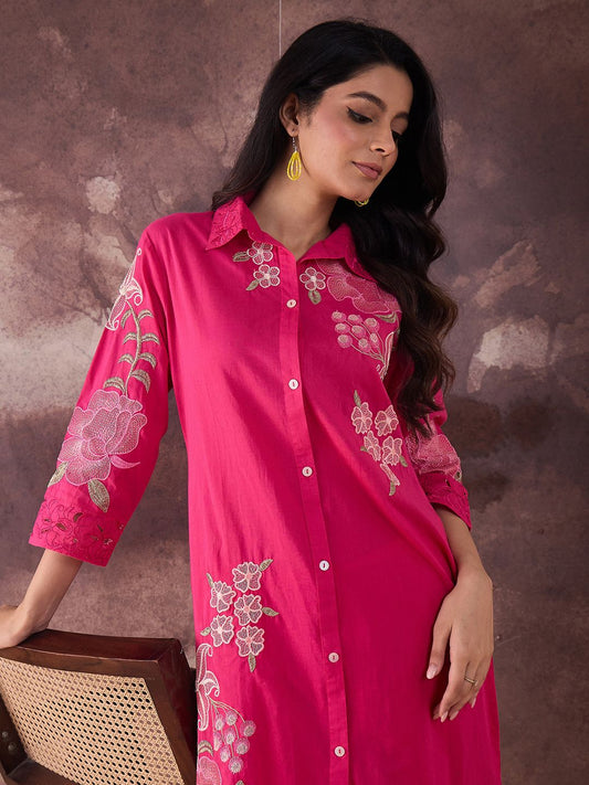 Dhiyona IE Printed Shirt Collar Pure Cotton Top With Trousers