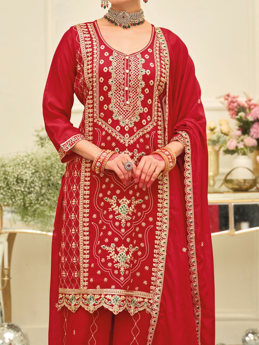 Women Ethnic Motifs Embroidered Kurta with Palazzo & Dupatta