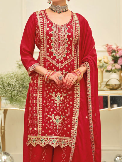 Women Ethnic Motifs Embroidered Kurta with Palazzo & Dupatta