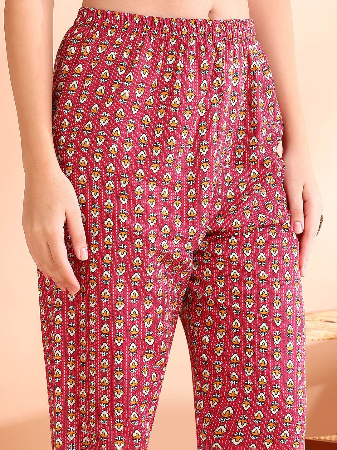 Dhiyona OD  Printed Mirror Work Pure Cotton Kurta With Trousers & Dupatta
