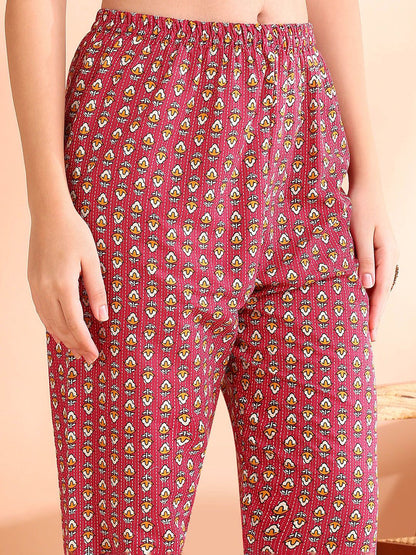 Dhiyona OD  Printed Mirror Work Pure Cotton Kurta With Trousers & Dupatta