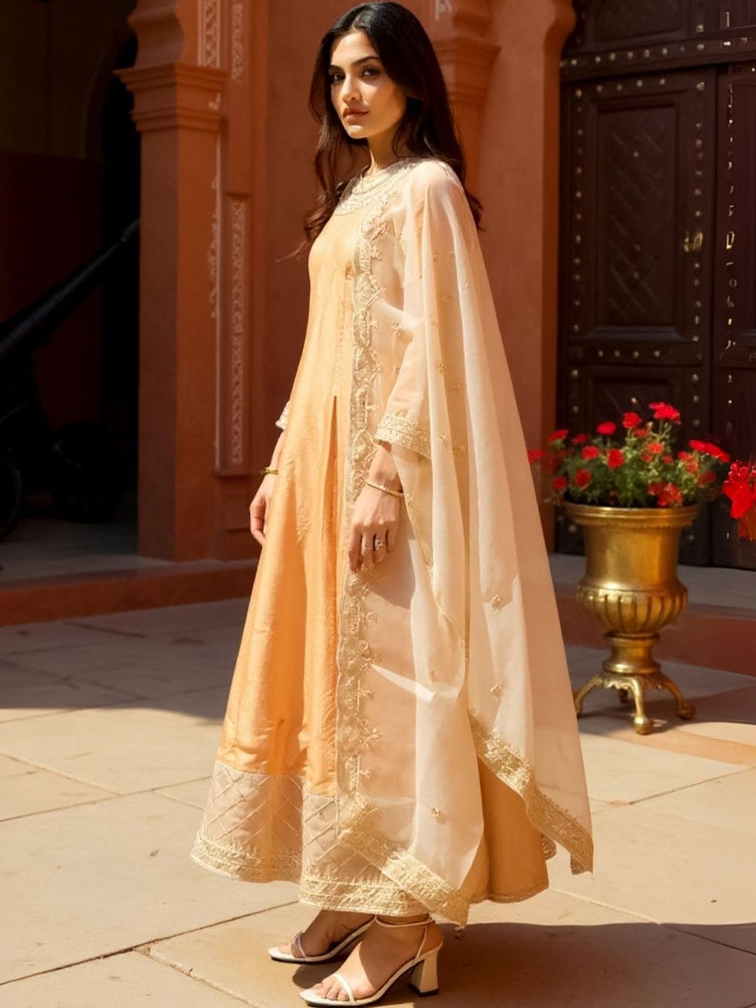 Women Ethnic Motifs Embroidered Kurta with Palazzos & With Dupatta