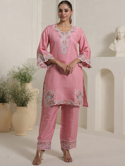 Women Floral Embroidered Regular Thread Work Kurta with Palazzos