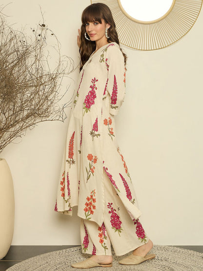Women Floral Printed Regular Thread Work Kurta with Palazzos