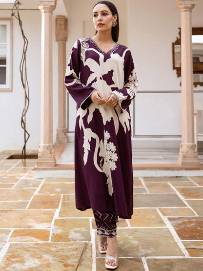 Dhiyona IE Floral Printed Sequinned A-Line Kurta With Salwar
