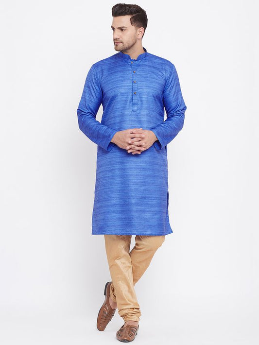 Men's Blue Silk Blend Straight Kurta Pyjama Set