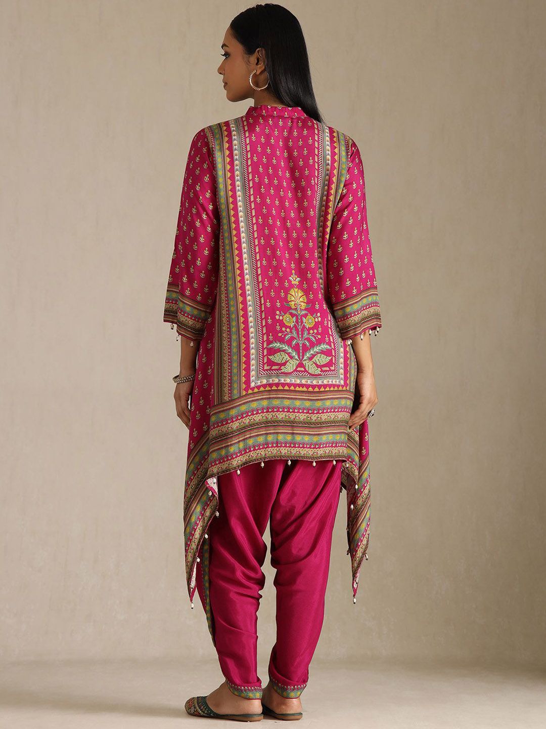 Dhiyona SO Women's Women Ethnic Motifs Printed Tie-Up Neck Regular Kurta with Dhoti Pants