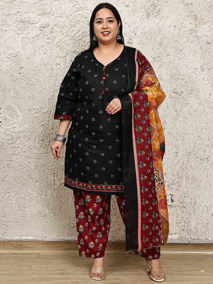 Dhiyona KL Floral Printed Printed V-Neck Straight Kurta With Salwar & Dupatta