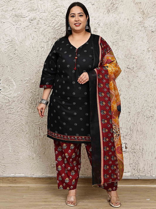 Dhiyona KL Floral Printed Printed V-Neck Straight Kurta With Salwar & Dupatta
