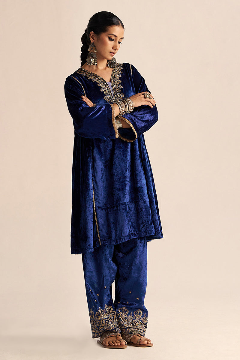 Dhiyona GF Women's Monaco-Blue Velvet Festive Co-ord Set